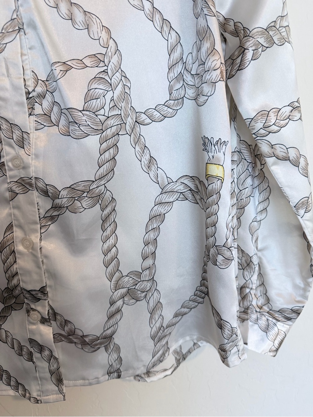 Mango White Rope-Print Button-Up Blouse - Picture 8 of 10